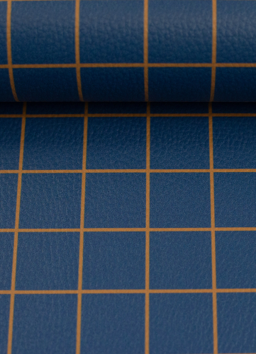 Kunstleder - Happy - Cherry Picking - karo - dunkelblau - ocker